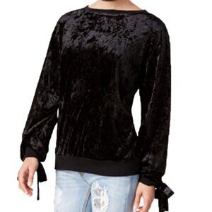 Black Crushed Velvet Long Sleeve Top By Gypsies & Moondust XL With Ribbon Cuff